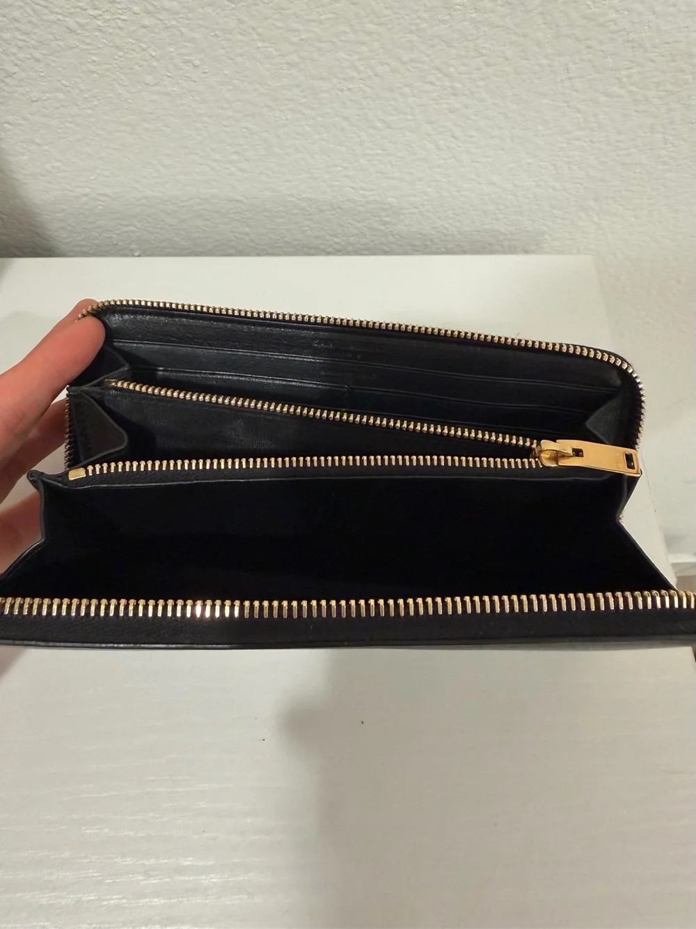 Saint Laurent Black Leather Zip-Around Wallet with Gold Hardware